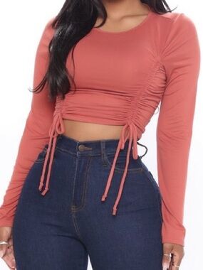Fashion Nova Women’s Long Sleeve Ruched Crop Top